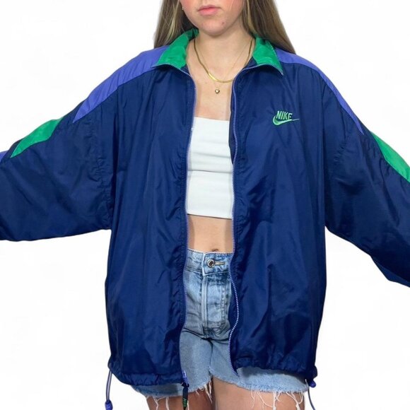 Nike Navy Retro Style Windbreaker Jacket Running‎ Street Style Men’s XL - Picture 3 of 8